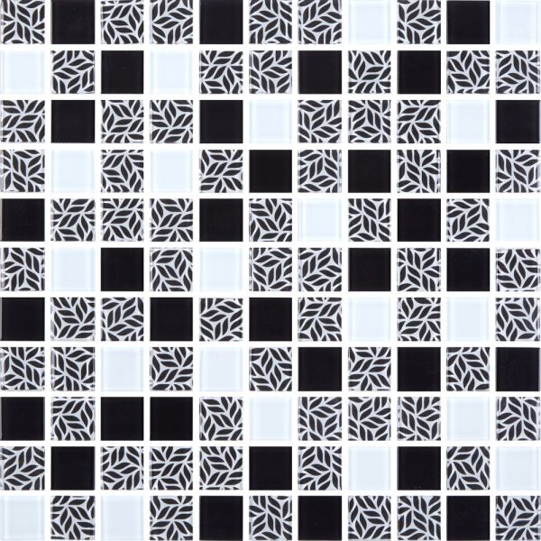 Мозаика Стеклянная Kotto GMP 0825011 С3 print 10/black /white 300x300x8 (25x25)