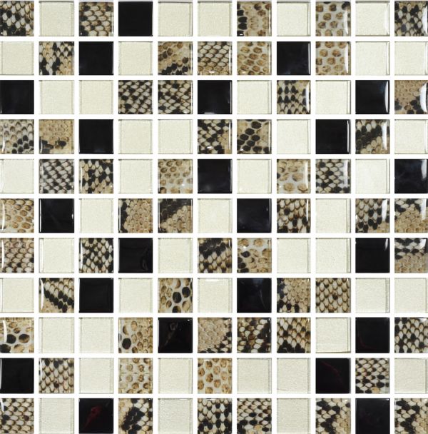 Мозаика Стеклянная Kotto GMP 0825035 С3 print 38/Gold/Black 300x300x8 (25x25)
